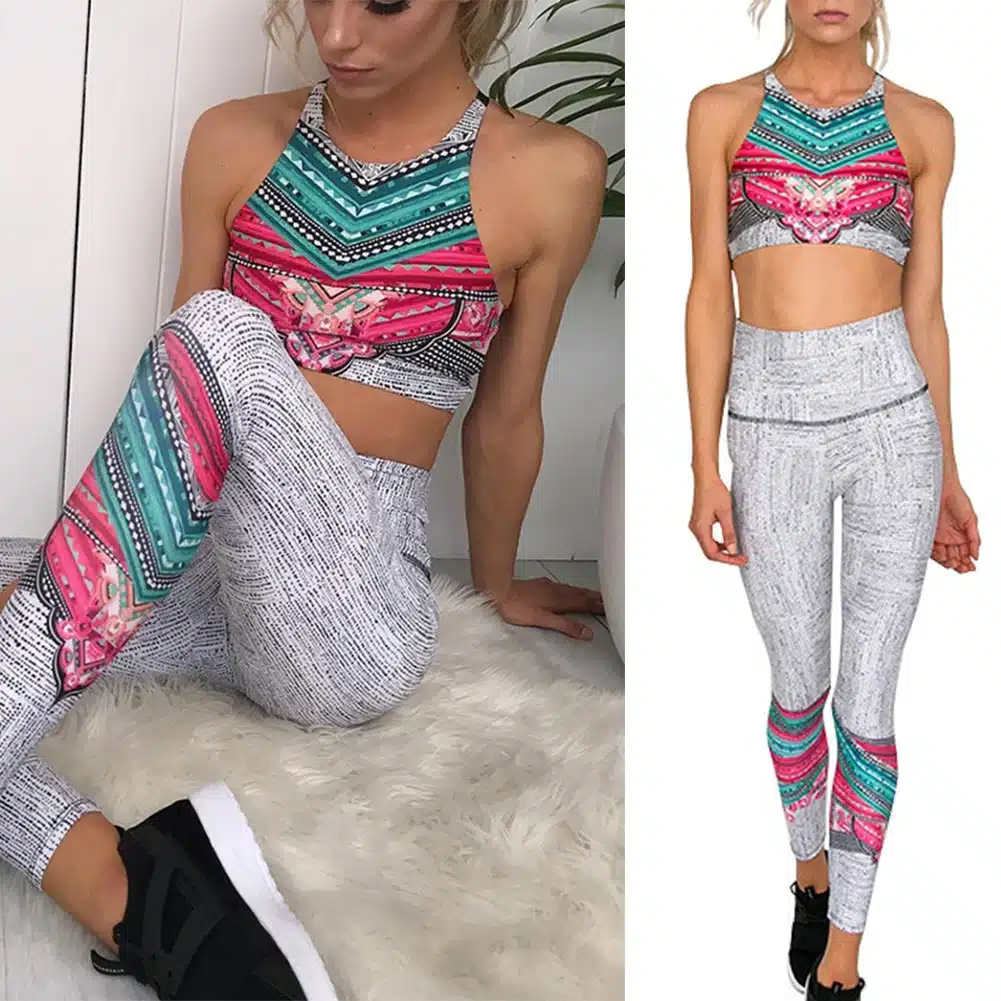 Tracksuit Women Yoga Set Breathable Quick Dry Fitness Sport Suit Workout Clothes Sportswear 2 Piece Printed Women Bra Long Pants 10