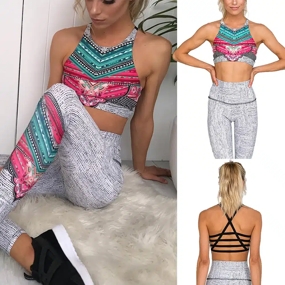Tracksuit Women Yoga Set Breathable Quick Dry Fitness Sport Suit Workout Clothes Sportswear 2 Piece Printed Women Bra Long Pants 11