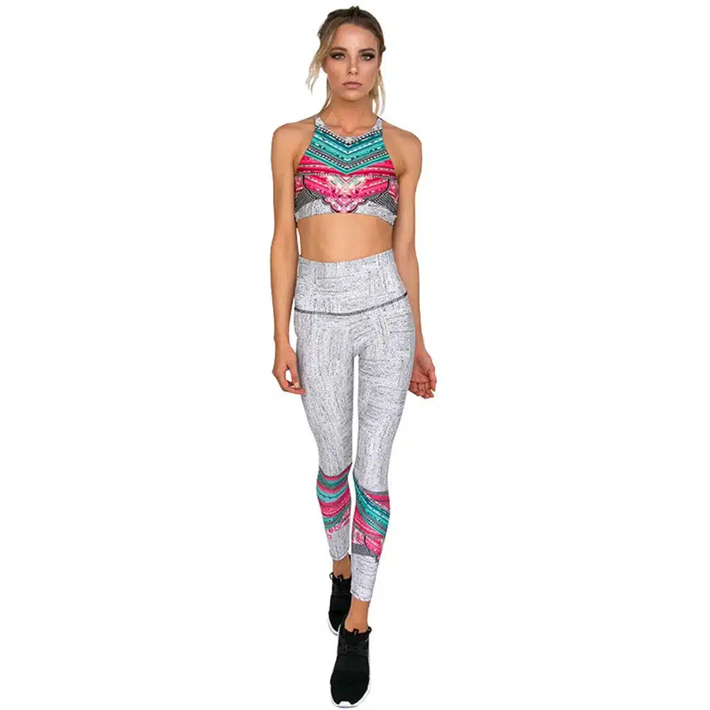 Tracksuit Women Yoga Set Breathable Quick Dry Fitness Sport Suit Workout Clothes Sportswear 2 Piece Printed Women Bra Long Pants 12