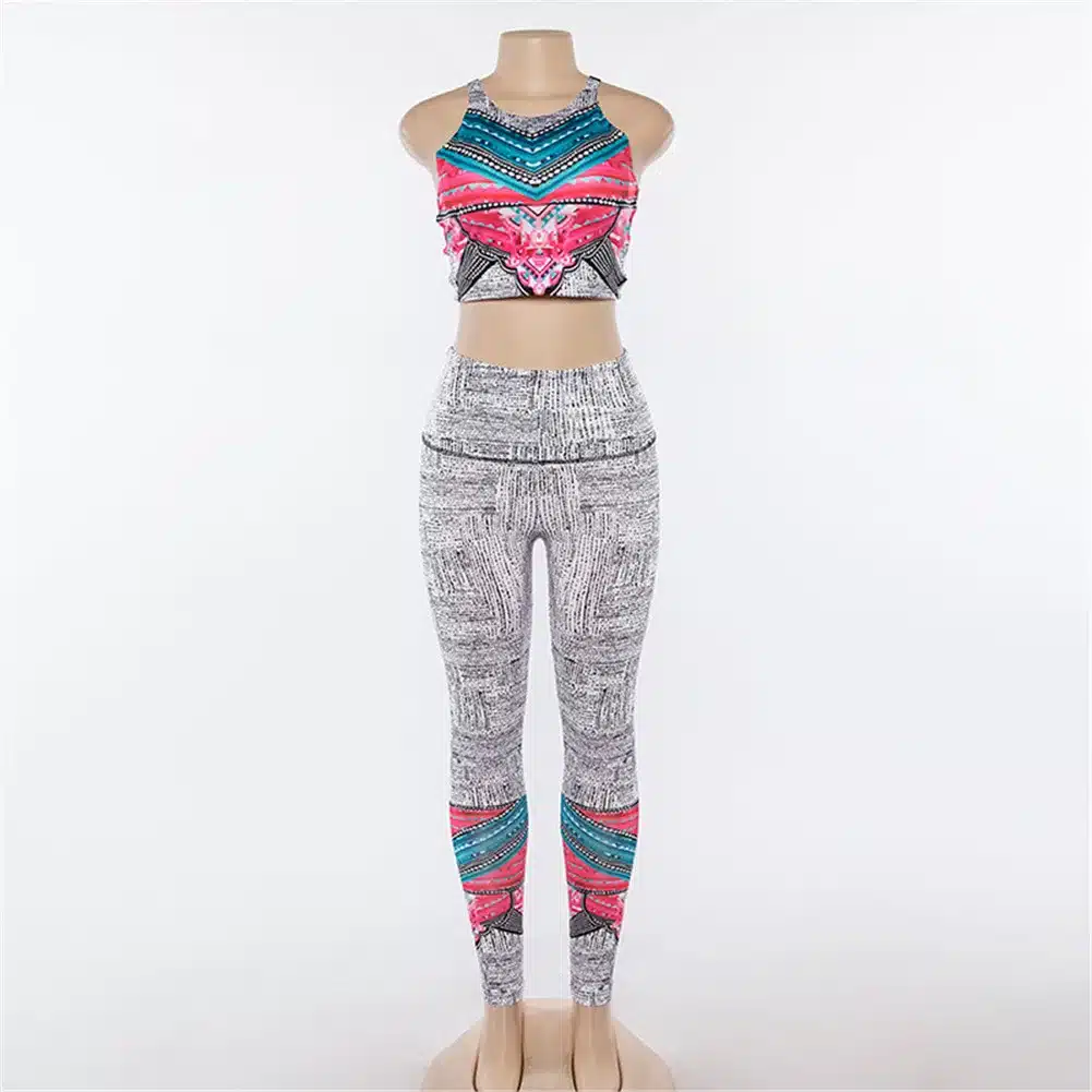 Tracksuit Women Yoga Set Breathable Quick Dry Fitness Sport Suit Workout Clothes Sportswear 2 Piece Printed Women Bra Long Pants 17