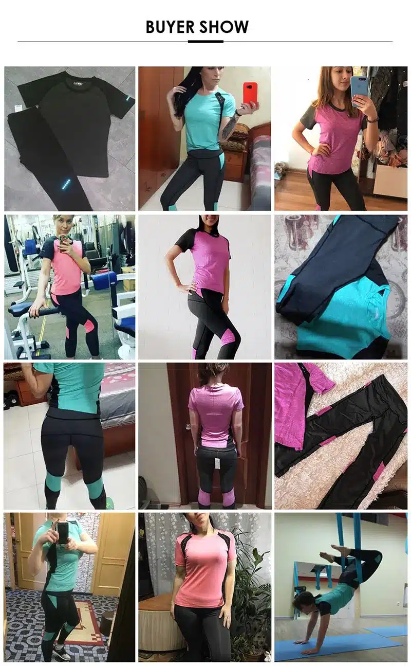 BINTUOSHI Sexy Yoga Set Women Fitness Running TShirt + Pants Breathable Gym Workout Clothes Compressed Yoga Leggings Sport Suit 13