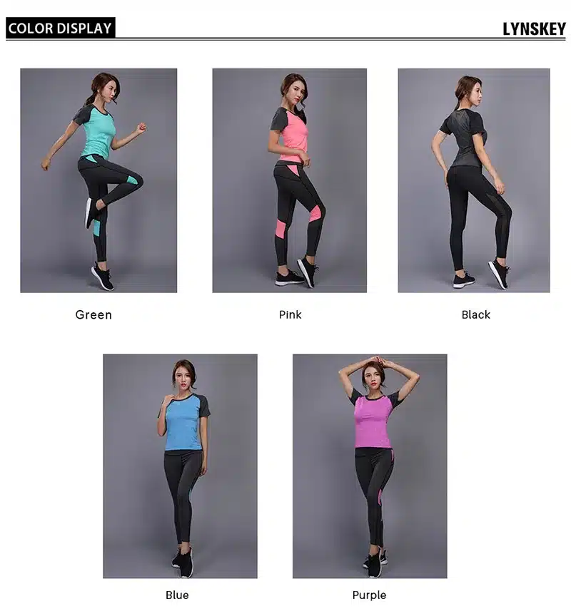 BINTUOSHI Sexy Yoga Set Women Fitness Running TShirt + Pants Breathable Gym Workout Clothes Compressed Yoga Leggings Sport Suit 14
