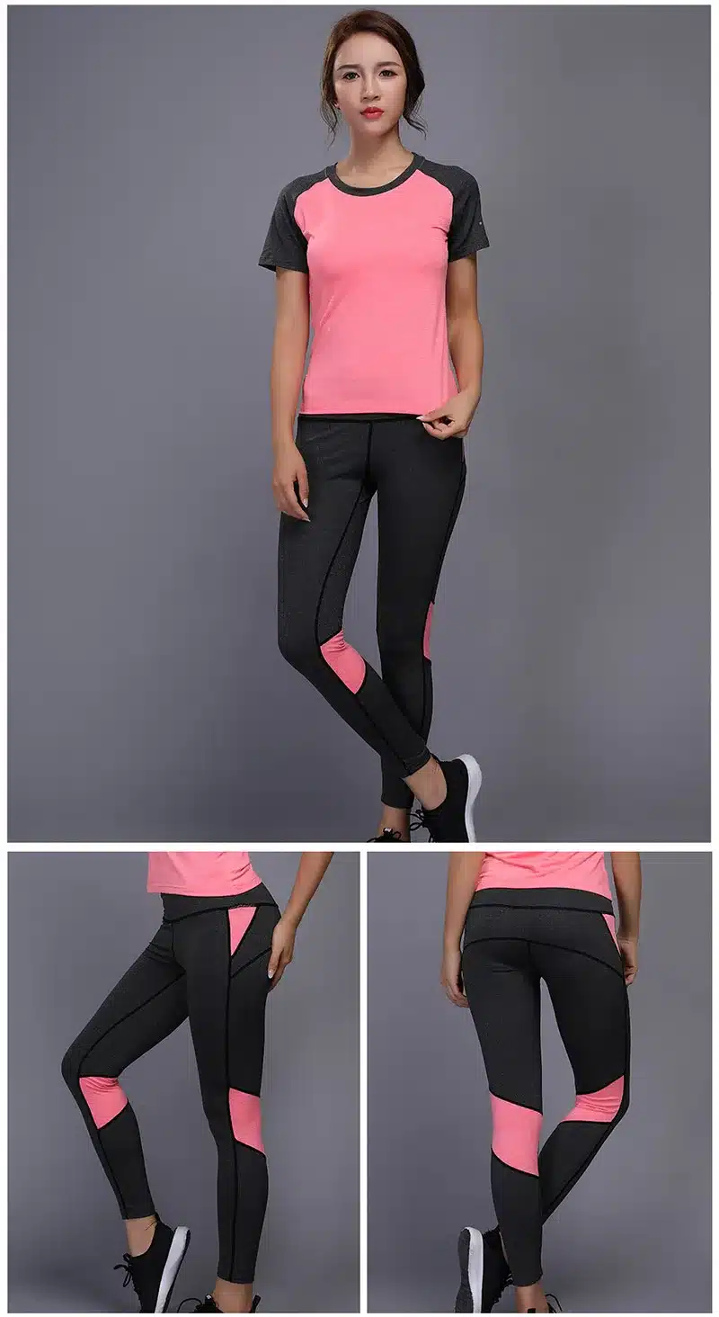 BINTUOSHI Sexy Yoga Set Women Fitness Running TShirt + Pants Breathable Gym Workout Clothes Compressed Yoga Leggings Sport Suit 18