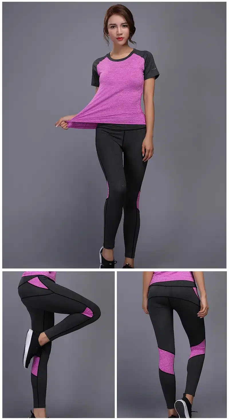 BINTUOSHI Sexy Yoga Set Women Fitness Running TShirt + Pants Breathable Gym Workout Clothes Compressed Yoga Leggings Sport Suit 19