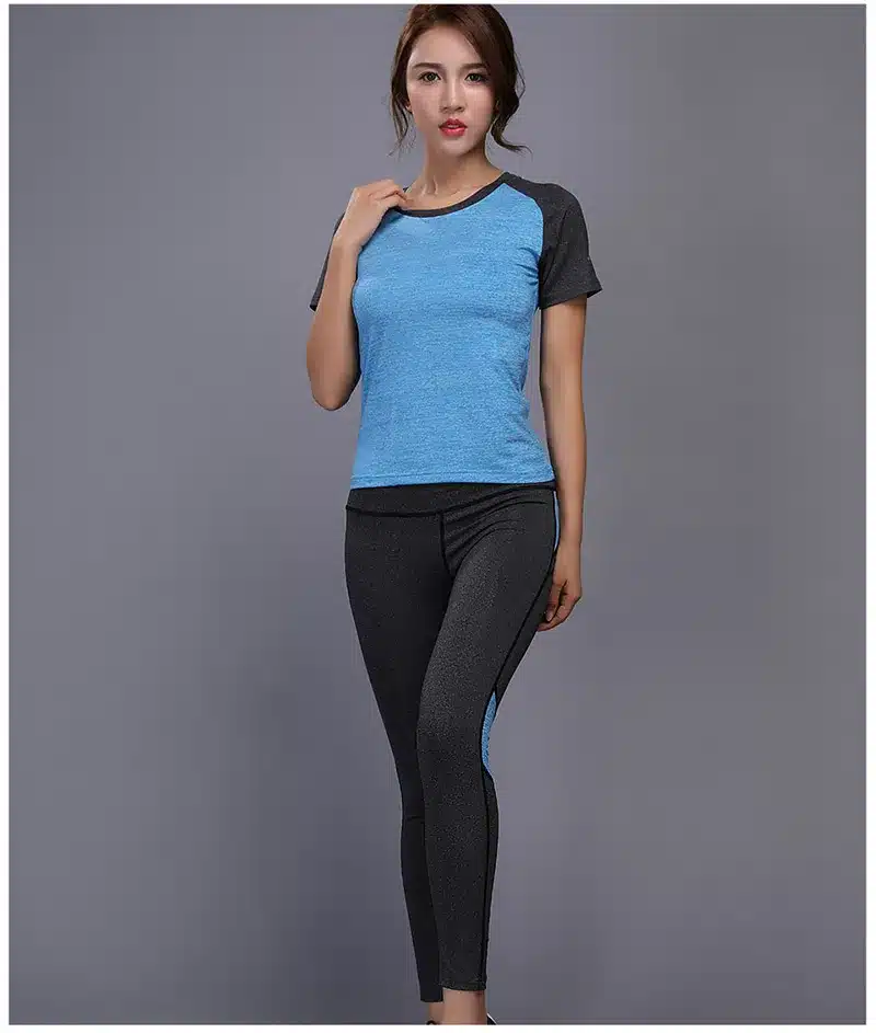 BINTUOSHI Sexy Yoga Set Women Fitness Running TShirt + Pants Breathable Gym Workout Clothes Compressed Yoga Leggings Sport Suit 20