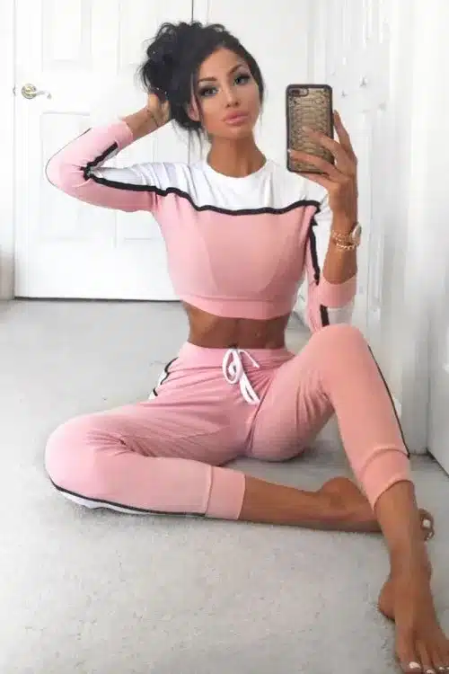 Women Yoga Set Gym Clothing Patchwork Seamless Leggings+Cropped Top Workout Sport Suit Women Long Sleeve Fitness Set Sportwear 20