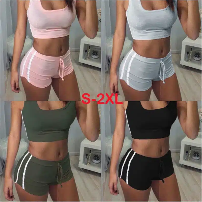 Summer Women Sport Suits Sexy Crop Tops+Shorts Tracksuit 2019 Two Piece Set Gym Running Joggings Yoga Exercise Clothes Quick Dry 11