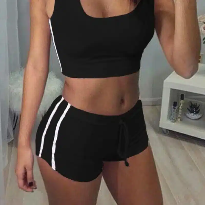 Summer Women Sport Suits Sexy Crop Tops+Shorts Tracksuit 2019 Two Piece Set Gym Running Joggings Yoga Exercise Clothes Quick Dry 15