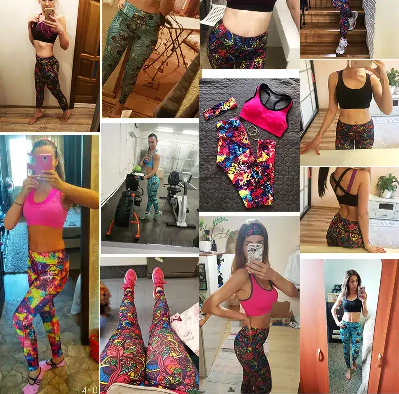 Women Yoga Fitness Sports Sets Gym Workout Sportswear 3pcs/Set Tracksuits Headband+Bra+Printed Yoga Pants Sport Leggings Suits 7