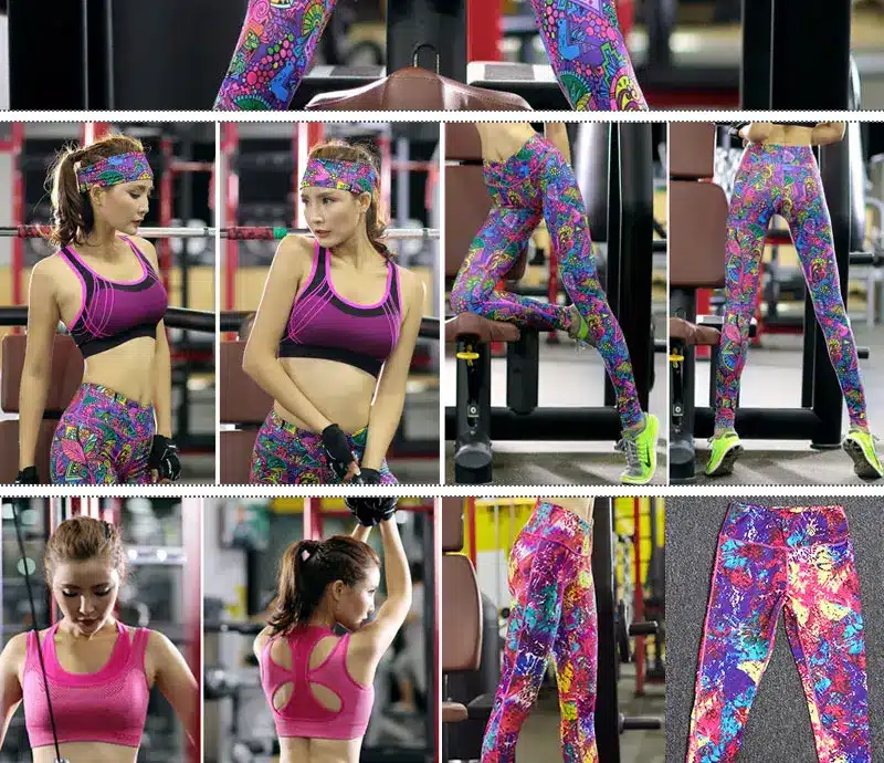 Women Yoga Fitness Sports Sets Gym Workout Sportswear 3pcs/Set Tracksuits Headband+Bra+Printed Yoga Pants Sport Leggings Suits 10