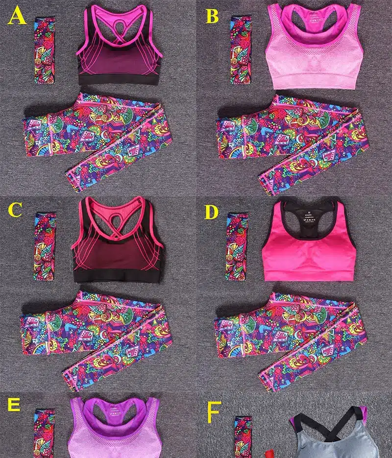 Women Yoga Fitness Sports Sets Gym Workout Sportswear 3pcs/Set Tracksuits Headband+Bra+Printed Yoga Pants Sport Leggings Suits 12