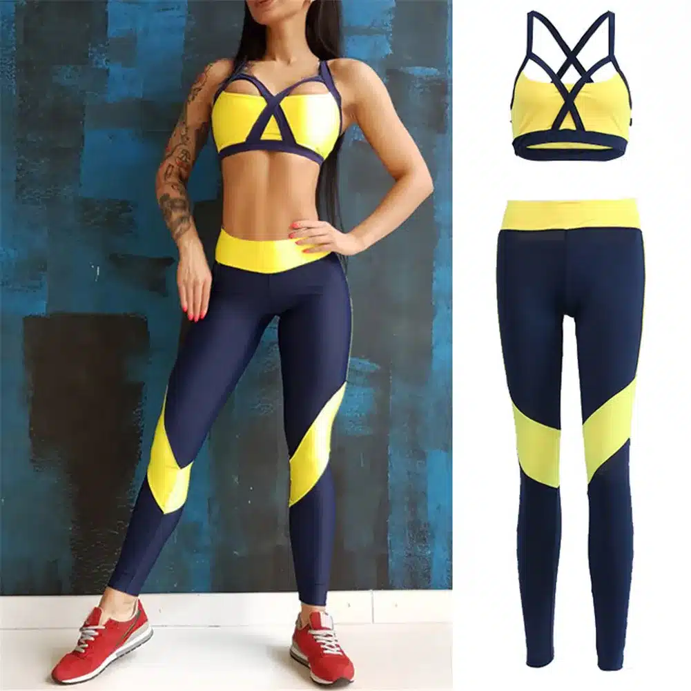 Women Tracksuit Sport Suit Yoga Set Fitness Gym Woman Sportswear Workout Kit Sports Bra Leggings Female Clothing Yellow 17