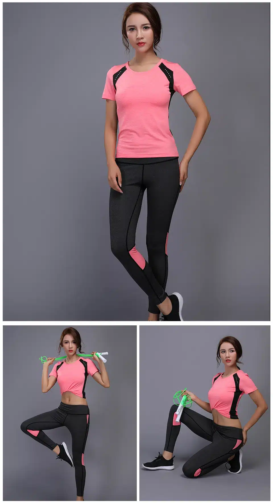 BINTUOSHI Women Yoga Set Gym Fitness Clothes Tennis Shirt+Pants Running Tight Jogging Workout Yoga Leggings Sport Suit plus size 8