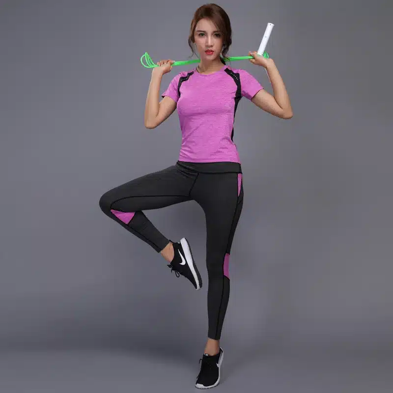BINTUOSHI Women Yoga Set Gym Fitness Clothes Tennis Shirt+Pants Running Tight Jogging Workout Yoga Leggings Sport Suit plus size 16