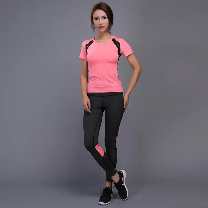 BINTUOSHI Women Yoga Set Gym Fitness Clothes Tennis Shirt+Pants Running Tight Jogging Workout Yoga Leggings Sport Suit plus size 18