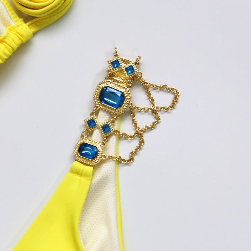 2019 Rhinestone Swimsuit Women Bikinis Crystal Diamond Bikini Set Metal Chain Swimwear female Luxury Aristocratic Swimming Suit 42