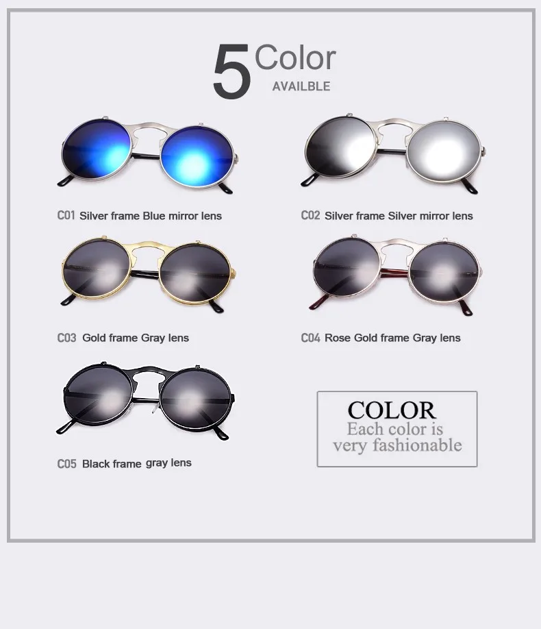 VINTAGE STEAMPUNK Sunglasses round Designer steam punk Metal OCULOS de sol women COATING SUNGLASSES Men Retro CIRCLE SUN GLASSES 12