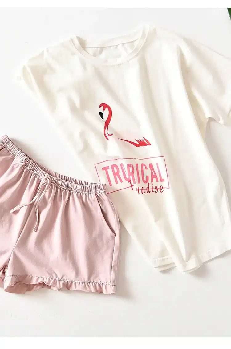Flamingos Short Sleeved + Shorts Home Suit Spot 100% Cotton Pajama Sets Summer Nightly Recommended Womens pijama home clothing 14