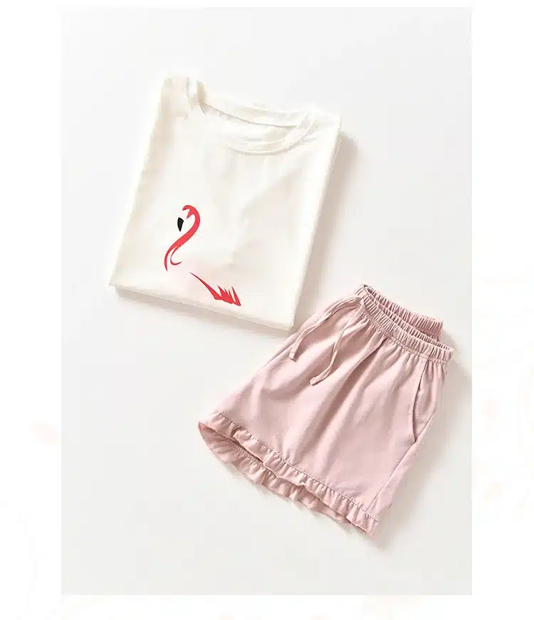 Flamingos Short Sleeved + Shorts Home Suit Spot 100% Cotton Pajama Sets Summer Nightly Recommended Womens pijama home clothing 15