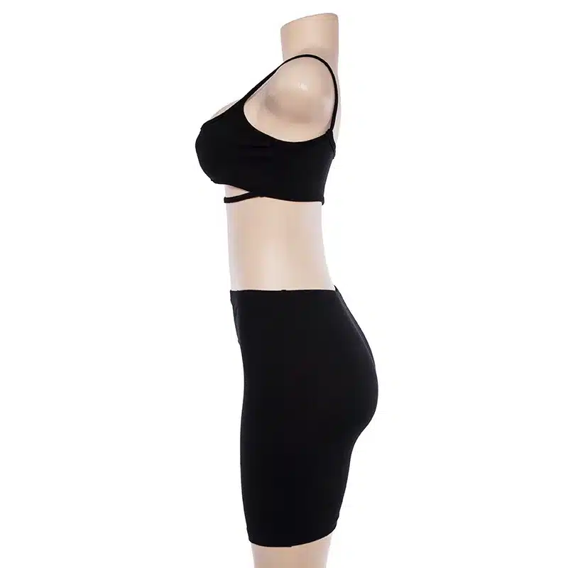 BOOFEENAA Sexy Short Two Piece Set Crop Tops and Biker Shorts Grey Black Bodycon Matching Sets Summer Clothes for Women C83-I71 34