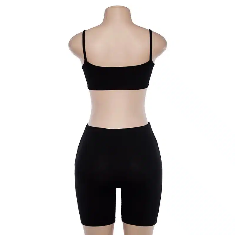 BOOFEENAA Sexy Short Two Piece Set Crop Tops and Biker Shorts Grey Black Bodycon Matching Sets Summer Clothes for Women C83-I71 35