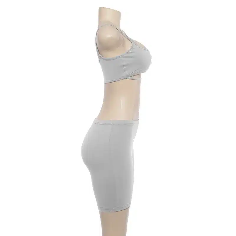 BOOFEENAA Sexy Short Two Piece Set Crop Tops and Biker Shorts Grey Black Bodycon Matching Sets Summer Clothes for Women C83-I71 37