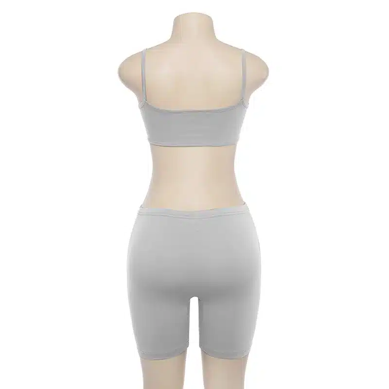 BOOFEENAA Sexy Short Two Piece Set Crop Tops and Biker Shorts Grey Black Bodycon Matching Sets Summer Clothes for Women C83-I71 38
