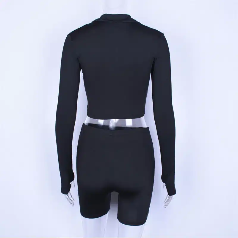 Hugcitar long sleeve zipper high neck elastic sexy crop tops shorts 2-pieces 2018 summer autumn women fashion casual sports sets 20