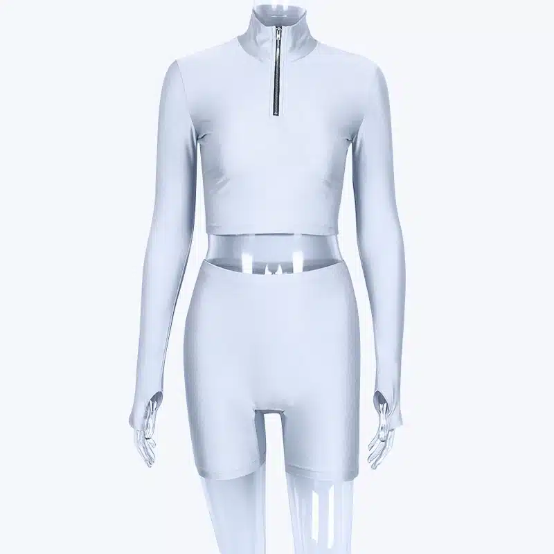 Hugcitar long sleeve zipper high neck elastic sexy crop tops shorts 2-pieces 2018 summer autumn women fashion casual sports sets 26