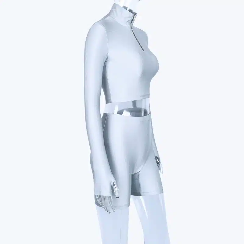 Hugcitar long sleeve zipper high neck elastic sexy crop tops shorts 2-pieces 2018 summer autumn women fashion casual sports sets 27