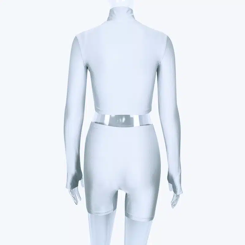Hugcitar long sleeve zipper high neck elastic sexy crop tops shorts 2-pieces 2018 summer autumn women fashion casual sports sets 28