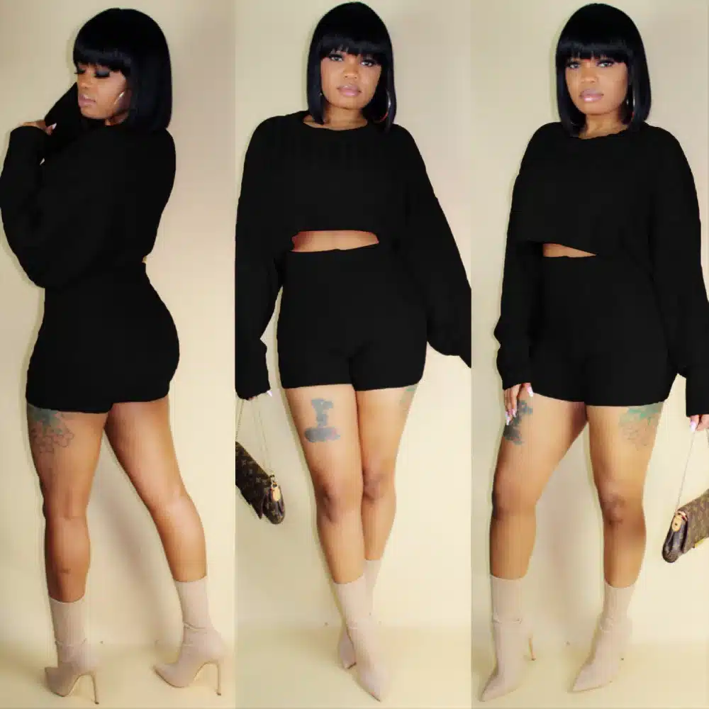HAOYUAN 2 Two Piece Set Women Clothes Autumn Winter Outfits Long Sleeve Knit Sweater Tops+Bodycon Shorts Suit Sexy Matching Sets 28
