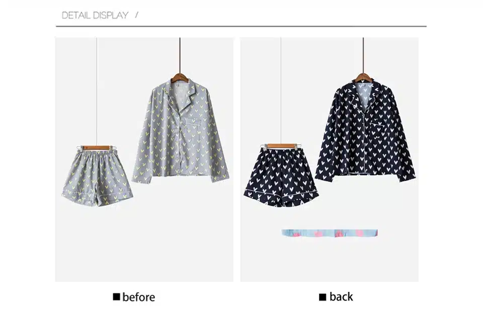 New Pajama Sets Women Loving Heart Print 3 Pieces Set Long Sleeve Top + Shorts Elastic Waist + Blinder Loose Sleep Wear S75603 7