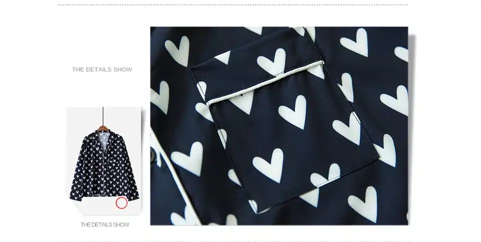 New Pajama Sets Women Loving Heart Print 3 Pieces Set Long Sleeve Top + Shorts Elastic Waist + Blinder Loose Sleep Wear S75603 10
