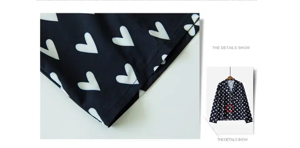 New Pajama Sets Women Loving Heart Print 3 Pieces Set Long Sleeve Top + Shorts Elastic Waist + Blinder Loose Sleep Wear S75603 11