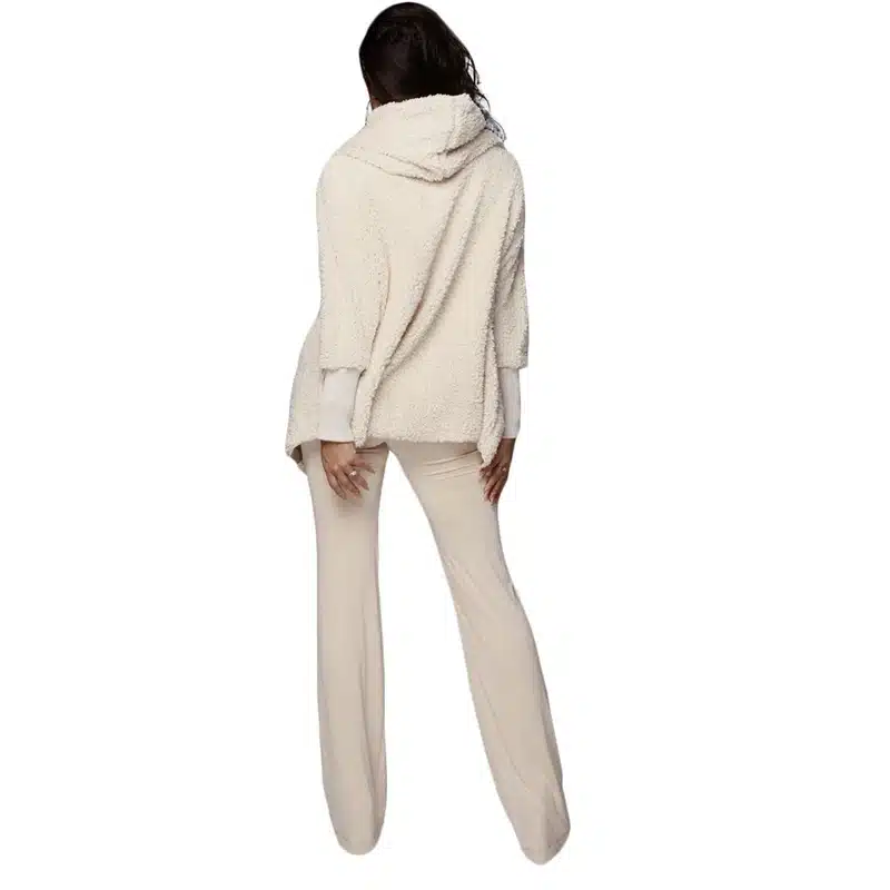 Adogirl Women Fleece Plush Casual Two Piece Set Long Sleeve Hooded Cardigan Coat Autumn Winter Outwear + Shorts Fashion Outfits 22