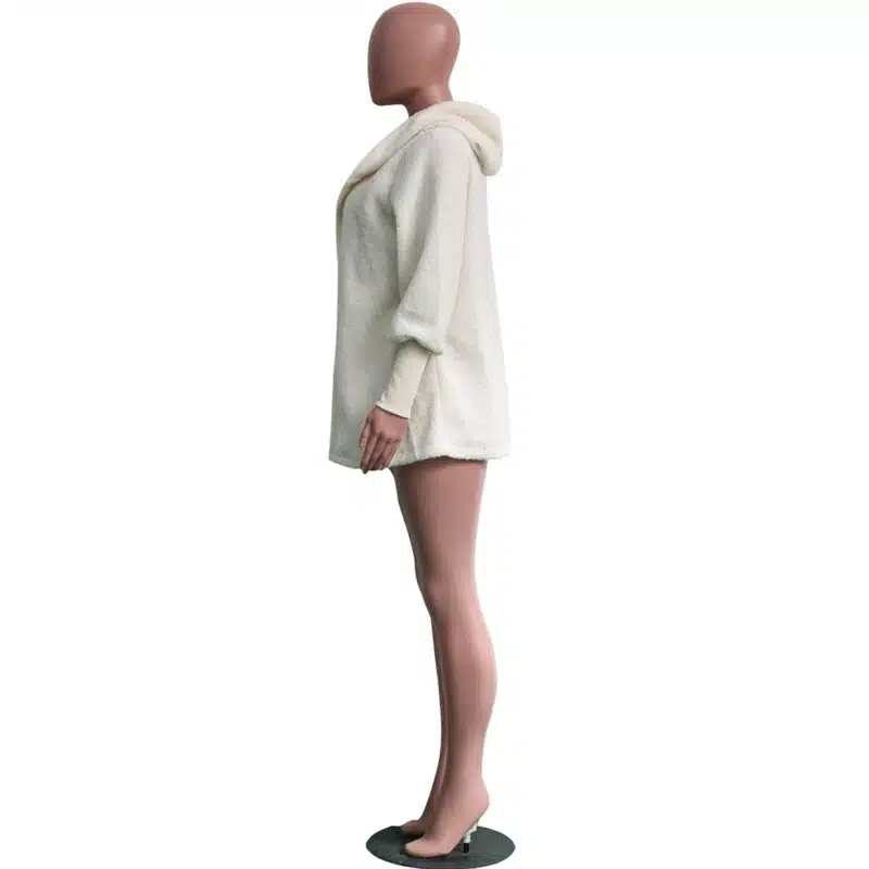 Adogirl Women Fleece Plush Casual Two Piece Set Long Sleeve Hooded Cardigan Coat Autumn Winter Outwear + Shorts Fashion Outfits 25