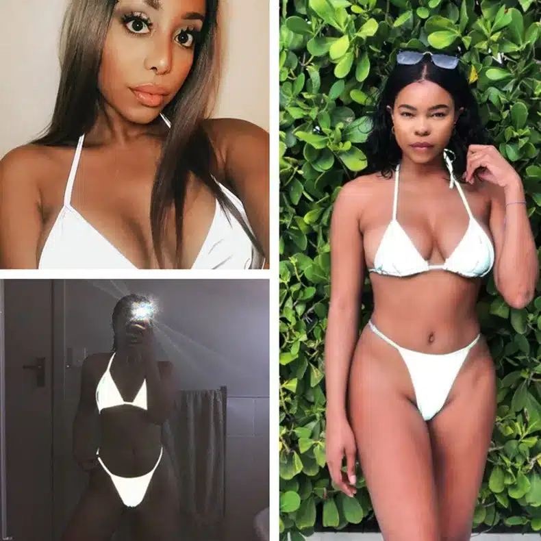 BOOFEENAA Silver Reflective Set Sexy Two Piece Set Halter Crop Top and Thong Shorts Beach Club Outfits 2pc Matching Sets C87AZ02 42