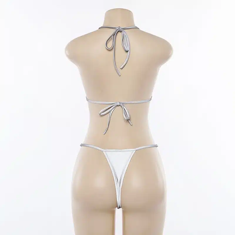BOOFEENAA Silver Reflective Set Sexy Two Piece Set Halter Crop Top and Thong Shorts Beach Club Outfits 2pc Matching Sets C87AZ02 47