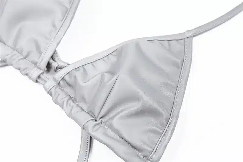 BOOFEENAA Silver Reflective Set Sexy Two Piece Set Halter Crop Top and Thong Shorts Beach Club Outfits 2pc Matching Sets C87AZ02 50