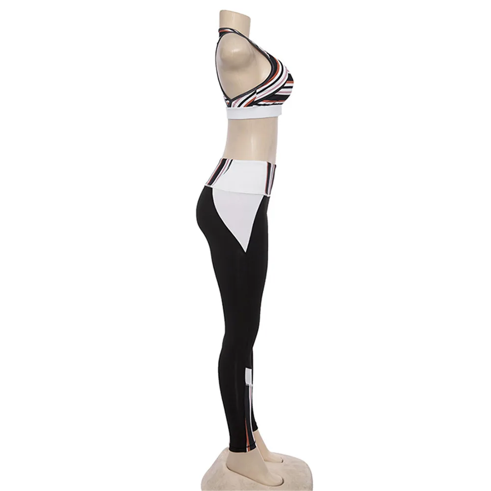 New 2PCS Strips Piecing Yoga Set Women's Sport Bra&Pants Suit Sportswear Strap Top Yoga Leggings Fitness Sports Clothing 18