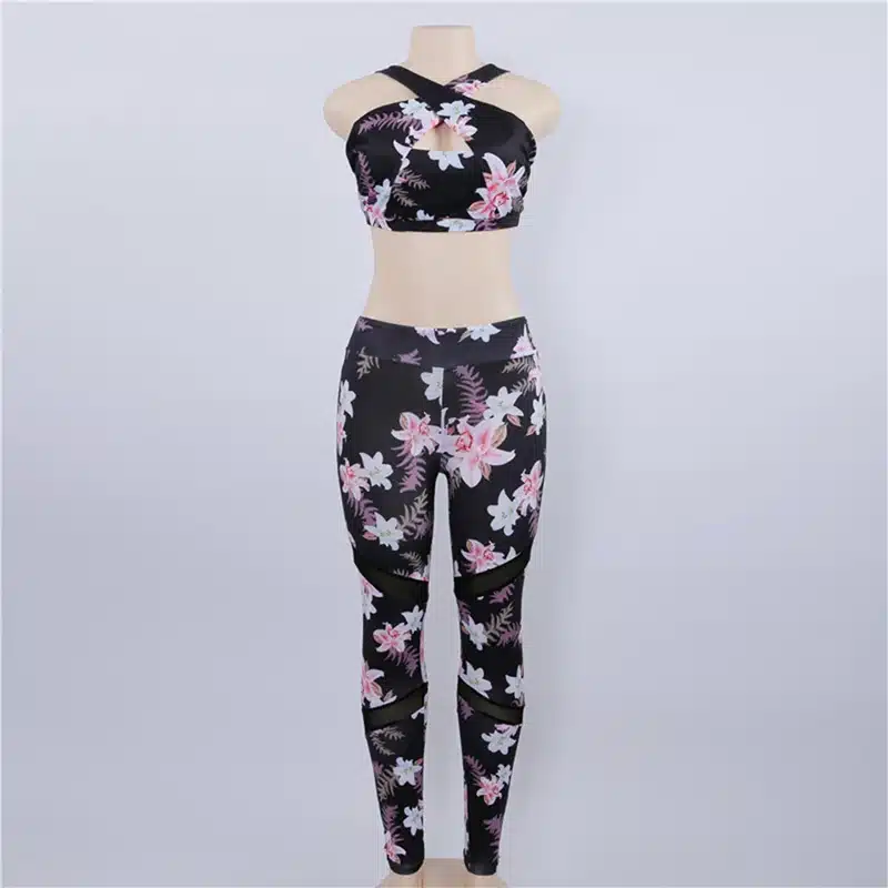 Women 2 Piece Yoga Set Gym Fitness Clothes Floral Print Bra+Long Pants Running Tights Jogging Workout Yoga Leggings Sport suit 17