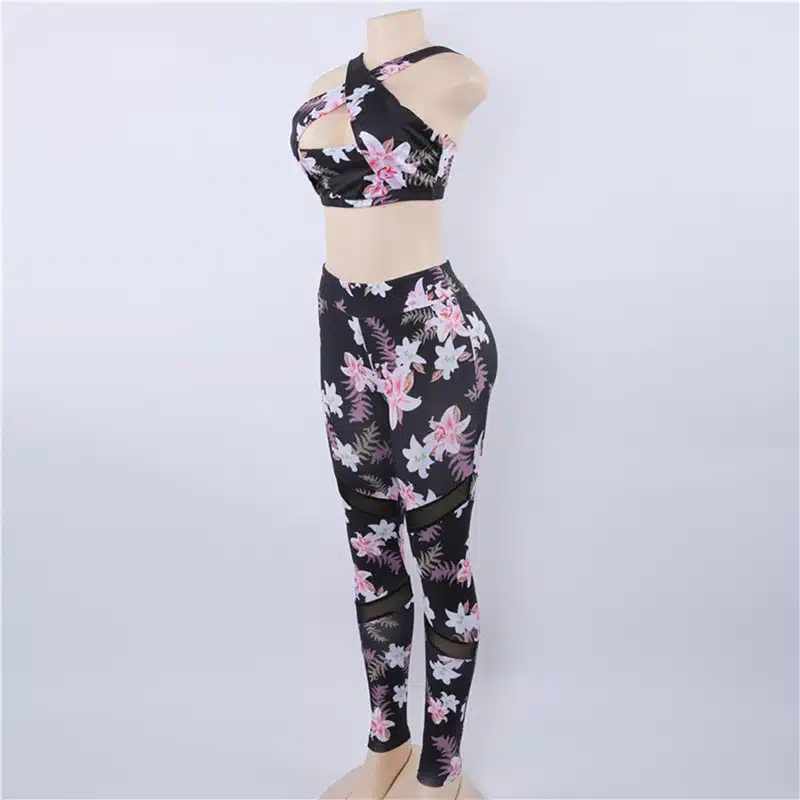 Women 2 Piece Yoga Set Gym Fitness Clothes Floral Print Bra+Long Pants Running Tights Jogging Workout Yoga Leggings Sport suit 18