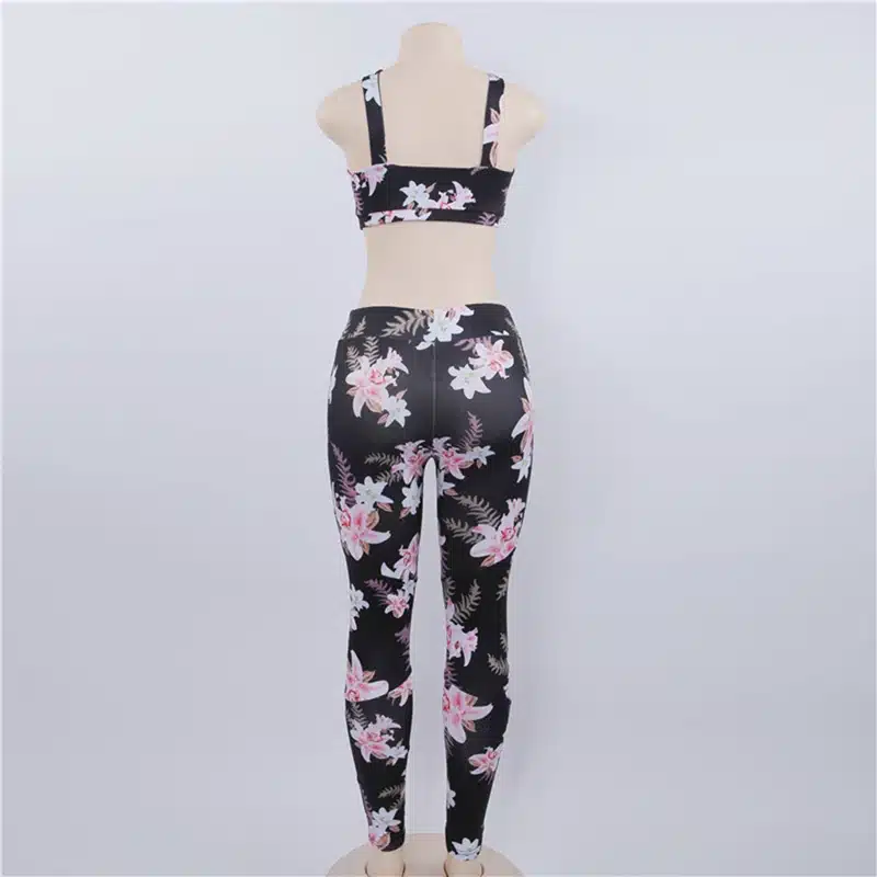 Women 2 Piece Yoga Set Gym Fitness Clothes Floral Print Bra+Long Pants Running Tights Jogging Workout Yoga Leggings Sport suit 19
