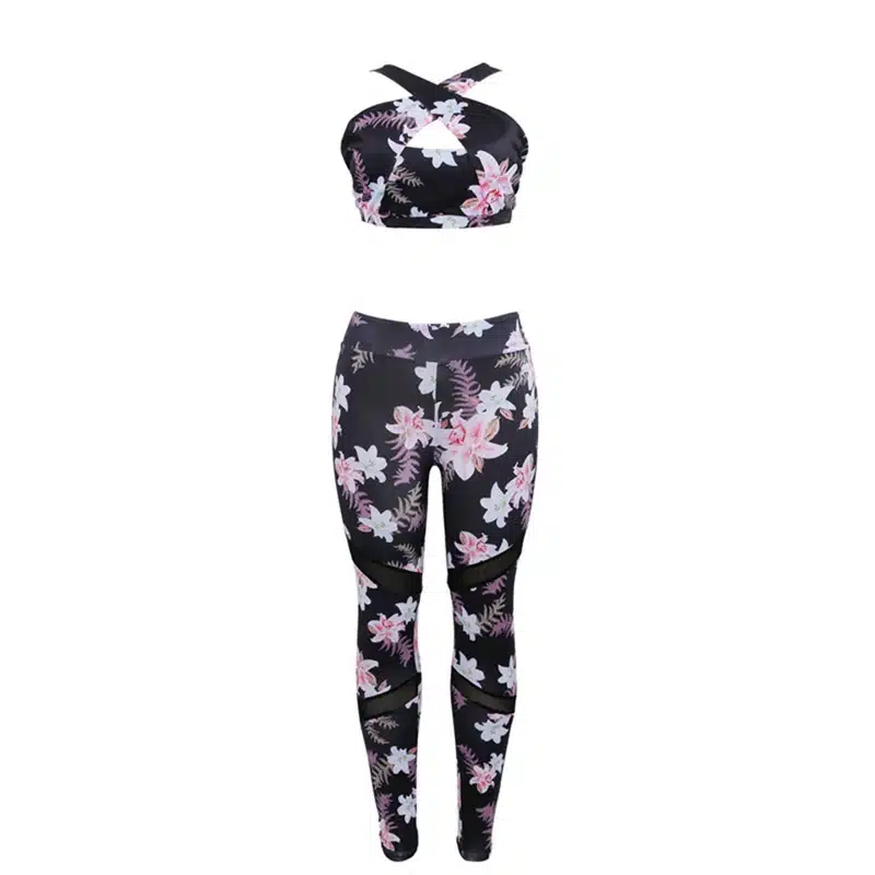Women 2 Piece Yoga Set Gym Fitness Clothes Floral Print Bra+Long Pants Running Tights Jogging Workout Yoga Leggings Sport suit 20