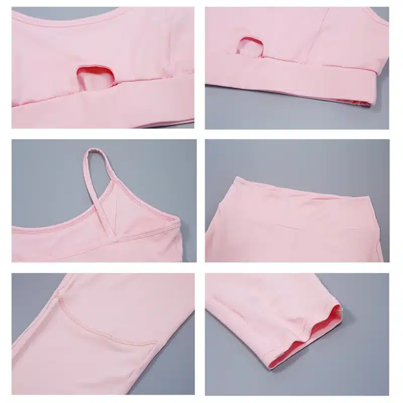 Hot Sale Pink Hollow Women Yoga Sets Gym Elastic Running Sport Suit Fitness Clothing Workout Sport Wear Sports Bra+Pant 21