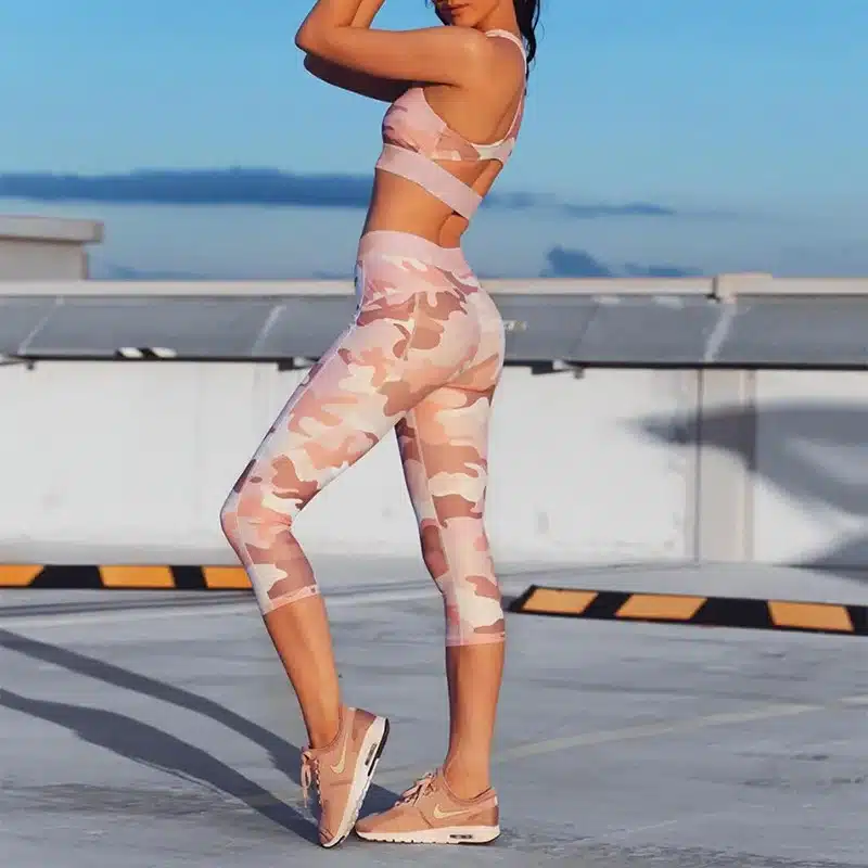 Women Pink Camouflage Ensemble Sexy Fitness Sport Suit Yoga Set Sportswear Gym Wear Running Clothing Tracksuit Tank Top Leggings 6