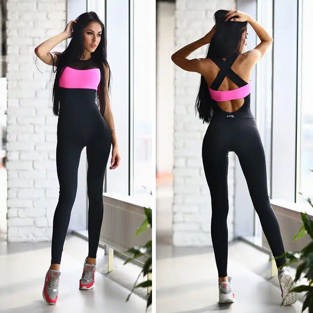 Fitness Sport Suit Women Tracksuit Yoga Set Backless Gym Running Set Sportswear Leggings Tight Jumpsuits Workout Sports Clothing 9