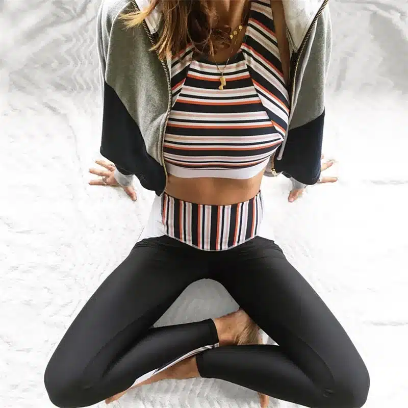 Stripe Women's Yoga Suits Sportswear For Women Backless Yoga Set Female Sport Clothing Fitness Sport Wear Workout Clothes 2