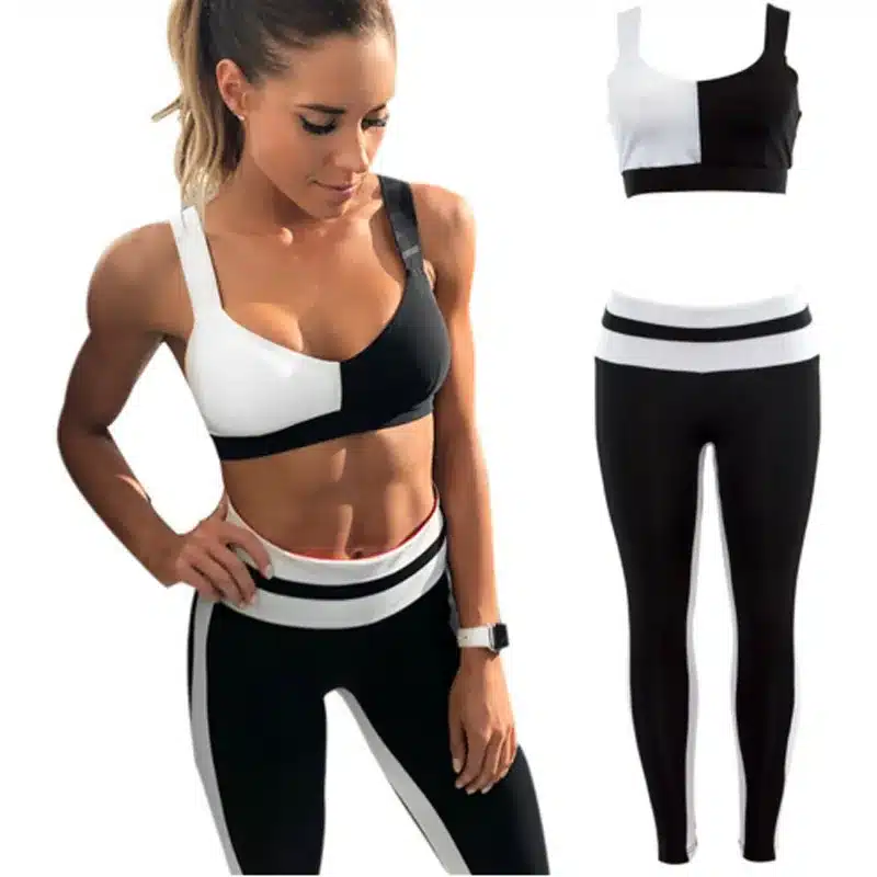 Women Sportswear Tracksuit Woman Fitness Gym Set Yoga Suit Female Costume Sport Top+Leggings Running Workout Clothes Black White 14